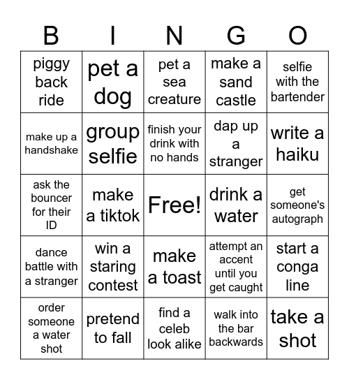 BAR CRAWL BINGO Card