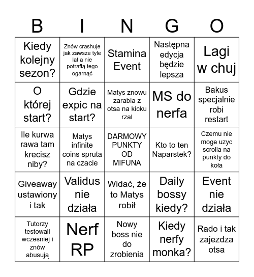 Untitled Bingo Card