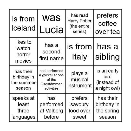 Name a member who... Bingo Card