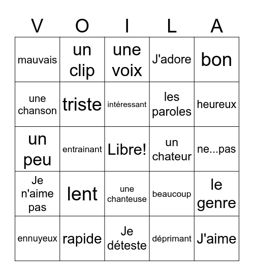 Manie Musicale et la Musique Bingo Card