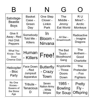 Rock Party Anthems Bingo Card