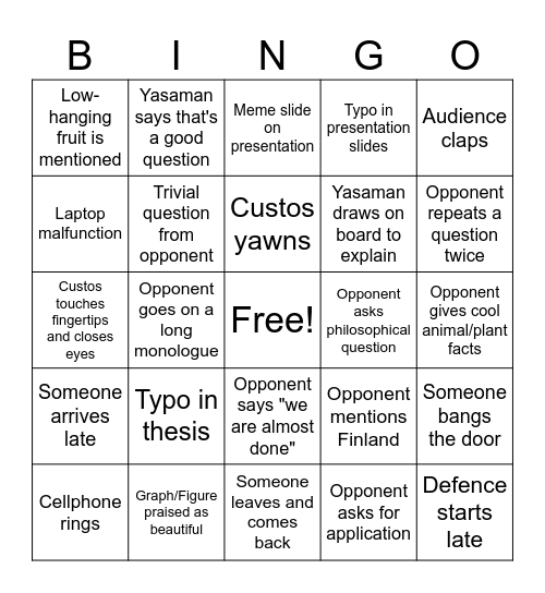 Yasaman's PhD Bingo Card