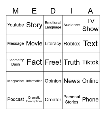 Media Literacy Bingo Card