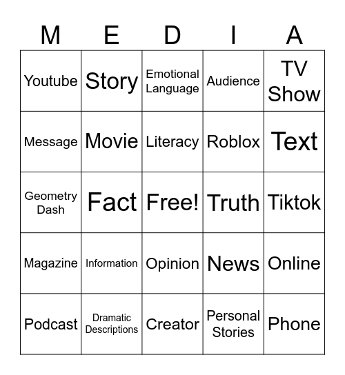 Media Literacy Bingo Card