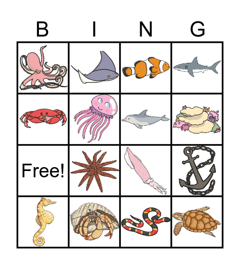Sea Animal Bingo Card