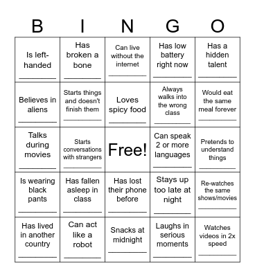 Find someone who... Bingo Card