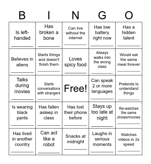 Find someone who... Bingo Card