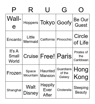 DISNEY Bingo Card