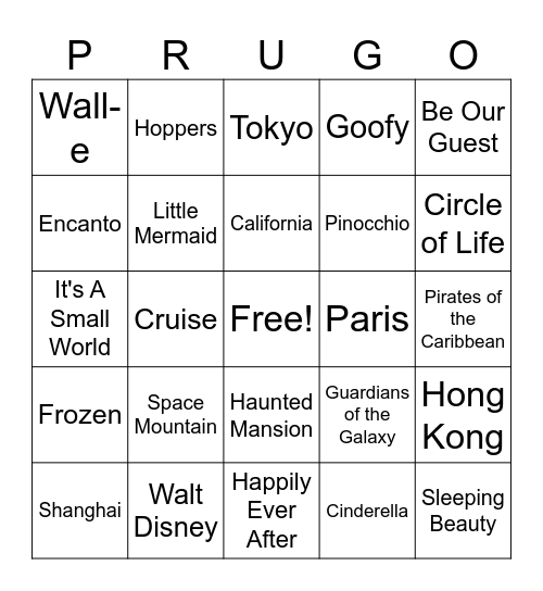 DISNEY Bingo Card