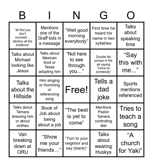 Big J Bingo Card