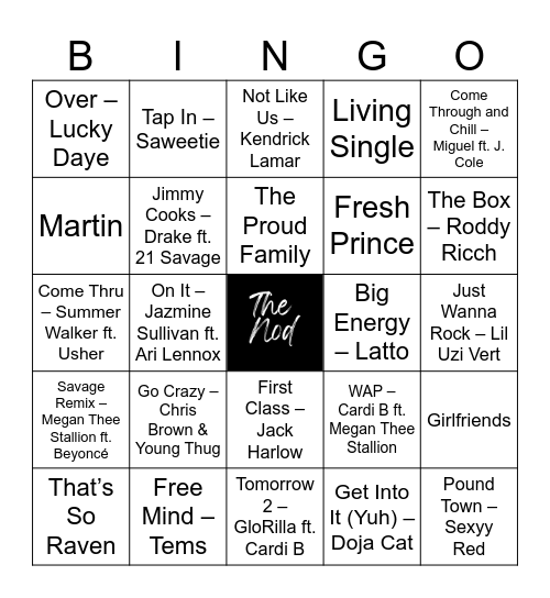 The Nod Presents: Music Bingo Card