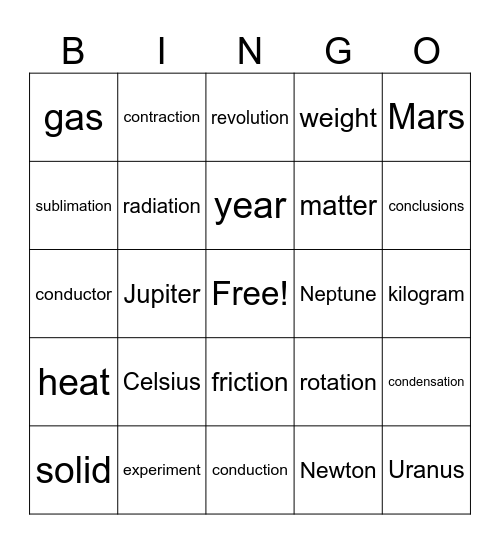 Science Bingo! Bingo Card