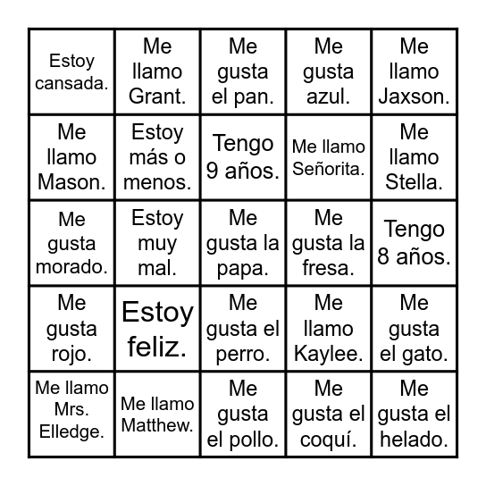 Conversación Lotería Bingo Card