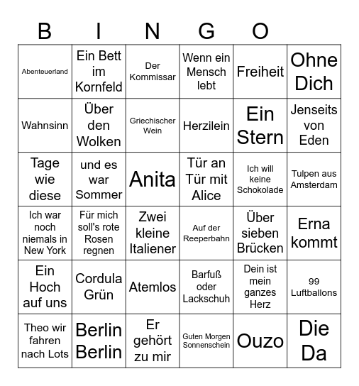 Deutsche Hits Bingo Card