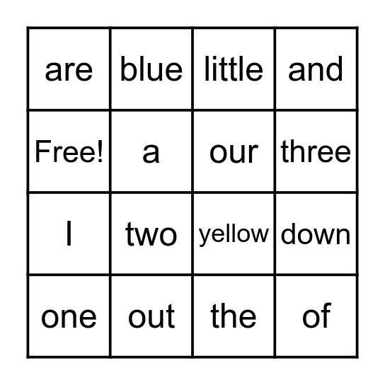Tricky Word Bingo Card