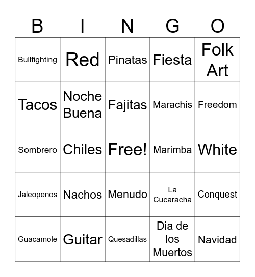 Mexico Bingo Card