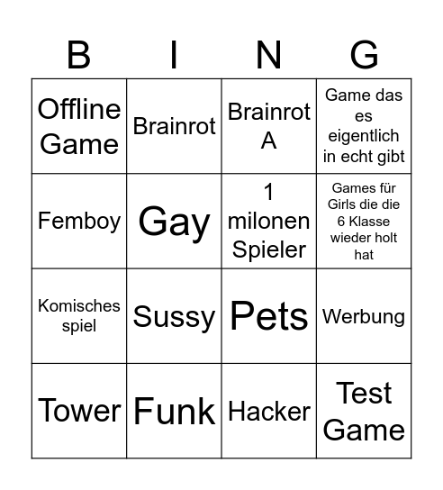 Roblox Bingo Card