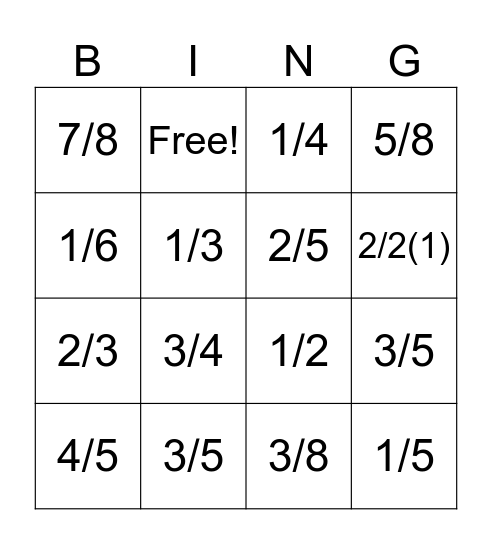 ADDING FRACTIONS Bingo Card
