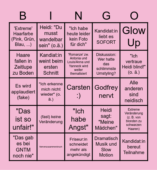 GNTM 2026 Umstyling Bingo Card