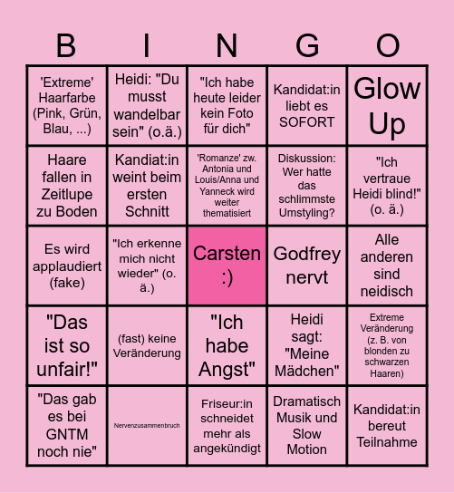 GNTM 2026 Umstyling Bingo Card