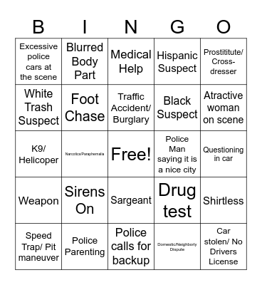Cops Bingo Card