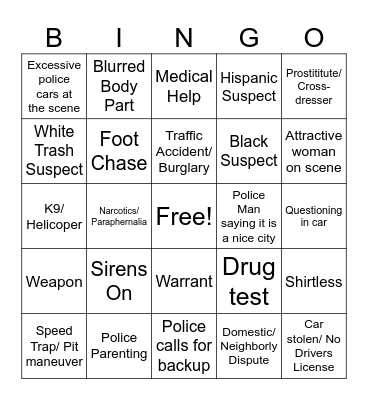 Cops Bingo Card
