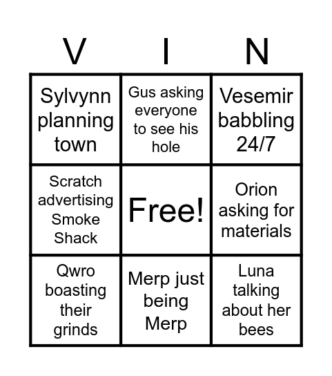 Vintara Bingo Card