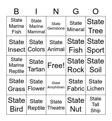 California State Symbols Bingo Card
