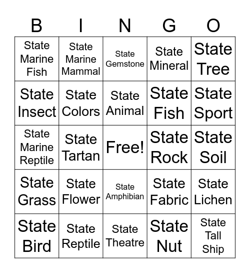 California State Symbols Bingo Card