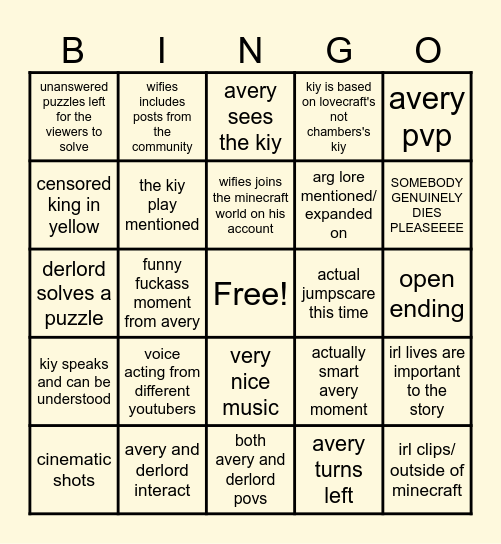 Wifies ARG SFAWTDE 2 Bingo Card