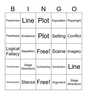 STAAR Vocabulary Bingo Card