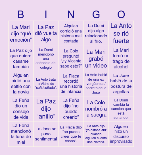 Despedida de Soltera Jose! Bingo Card