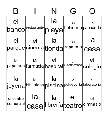 Cap 4: Lugares Bingo Card