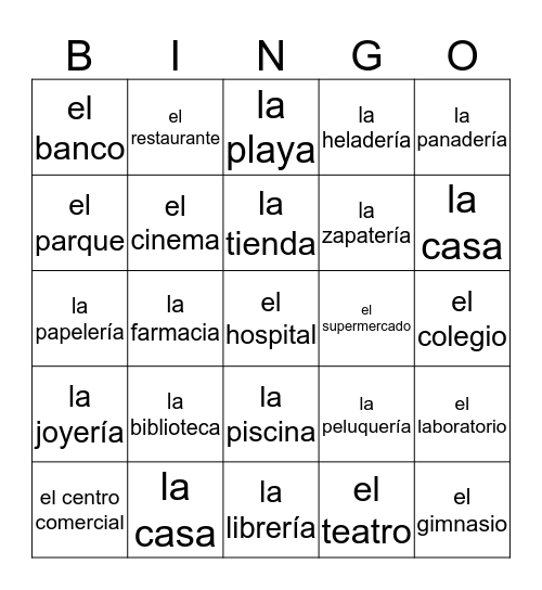 Cap 4: Lugares Bingo Card