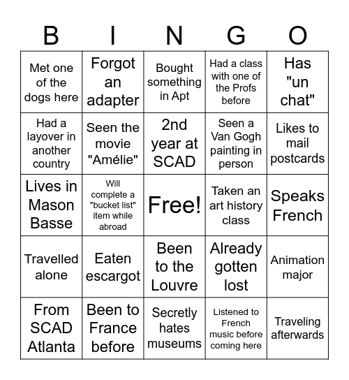Getting to Know You Bingo Card