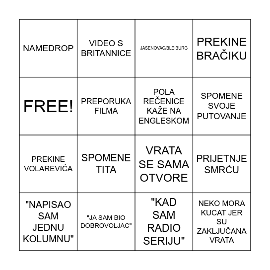 KLASIĆ PREDAVANJE Bingo Card
