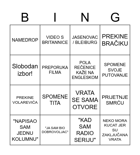 KLASIĆ PREDAVANJE Bingo Card