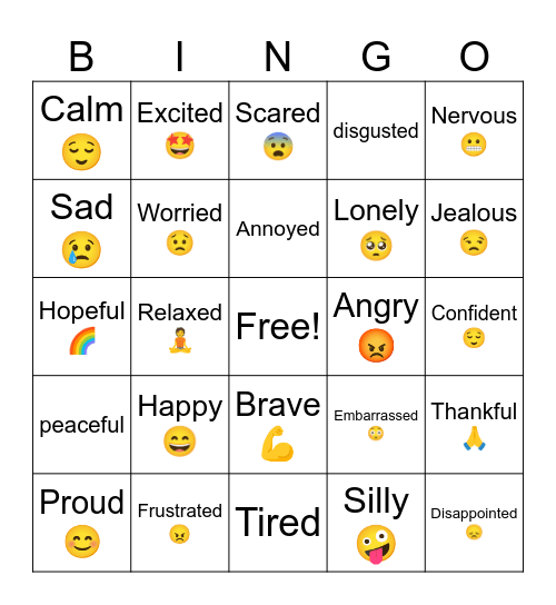 Thoughts and Feelings BINGO Card