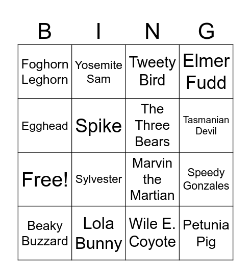 Looney Tunes Bingo Card
