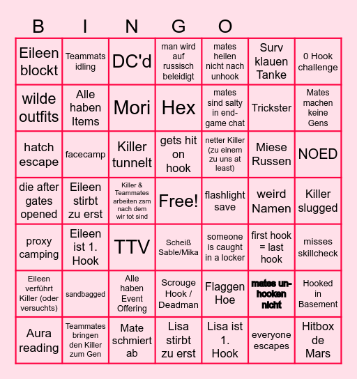 DBD Bingo Card