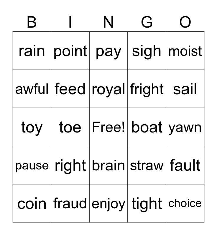Predictable vowel team Bingo Card