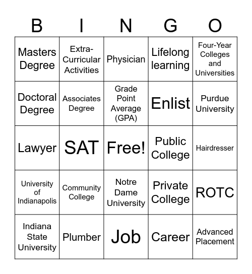 HCMS College and Career Bingo Card