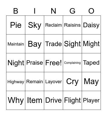 Long A and Long I - Real Words Bingo Card