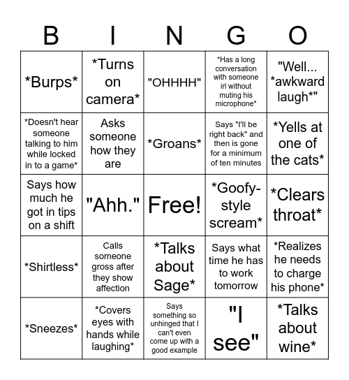 Cody Bingo Card