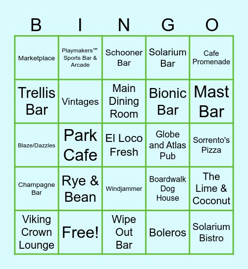 Oasis of the Seas BINGO Card