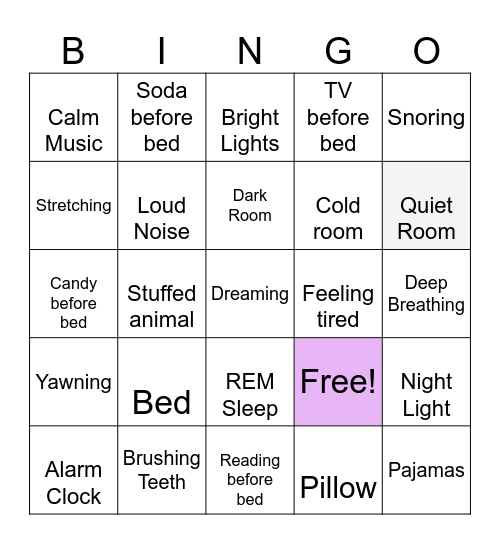 Sleep Bingo Card