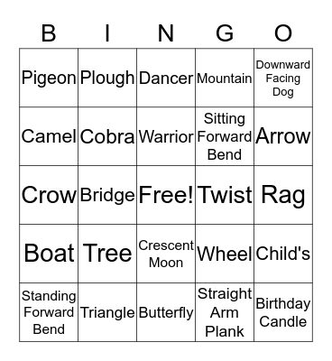 Yoga Bingo Card