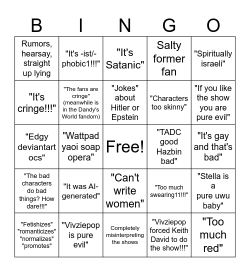 Hellaverse Hater Bingo Card
