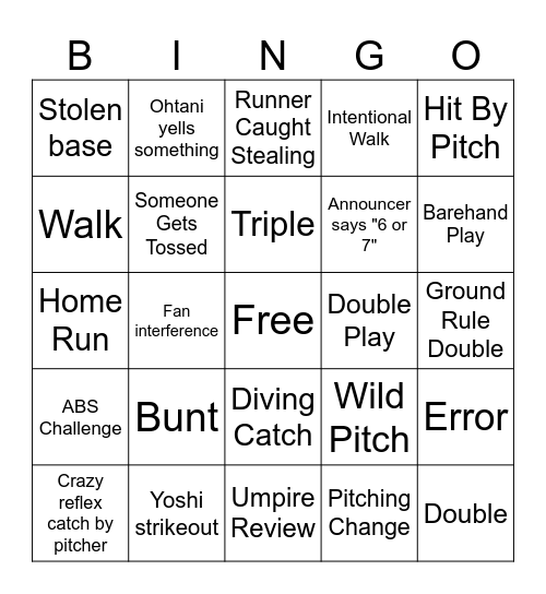 Dodgers Opening Day Bingo Card
