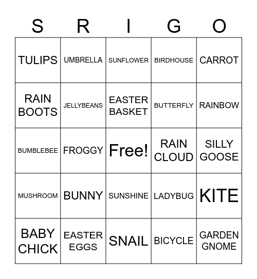SPRINGO Bingo Card